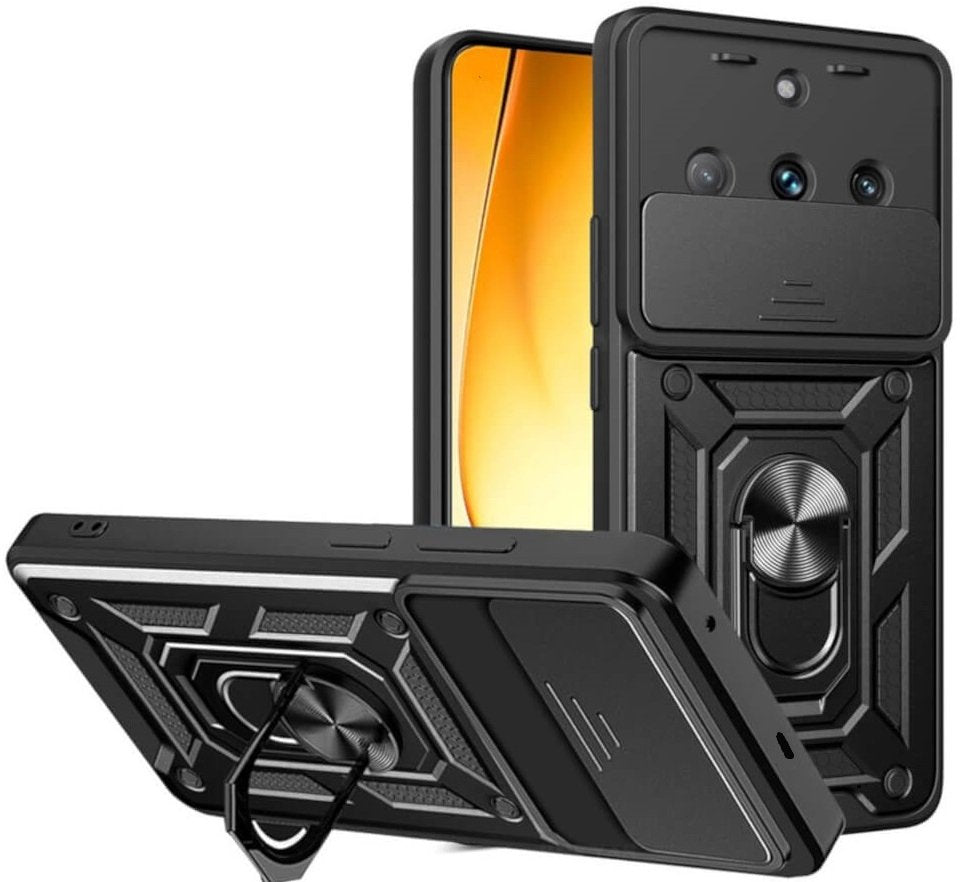 Θήκη Realme 11 Pro / 11 Pro Plus Bodycell Armor Slide Ανθεκτική με Κάλυμμα για την Κάμερα & Μεταλλικό Ring Holder - Black (52