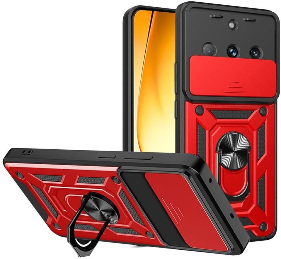 Θήκη Realme 11 Pro / 11 Pro Plus Bodycell Armor Slide Ανθεκτική με Κάλυμμα για την Κάμερα & Μεταλλικό Ring Holder - Red (5206