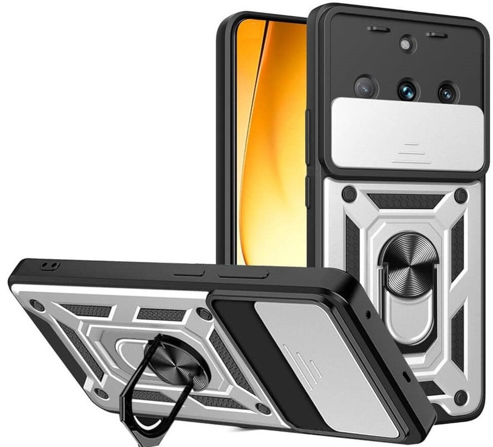 Θήκη Realme 11 Pro / 11 Pro Plus Bodycell Armor Slide Ανθεκτική με Κάλυμμα για την Κάμερα & Μεταλλικό Ring Holder - Silver (5