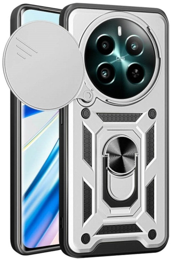 Θήκη Realme 12 4G / 12 Plus Bodycell Armor Slide Ανθεκτική με Κάλυμμα για την Κάμερα & Μεταλλικό Ring Holder - Silver (520601