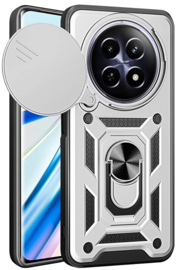 Θήκη Realme 12 5G / 12x 5G - Bodycell Armor Slide Ανθεκτική με Κάλυμμα για την Κάμερα & Μεταλλικό Ring Holder - Silver (52060