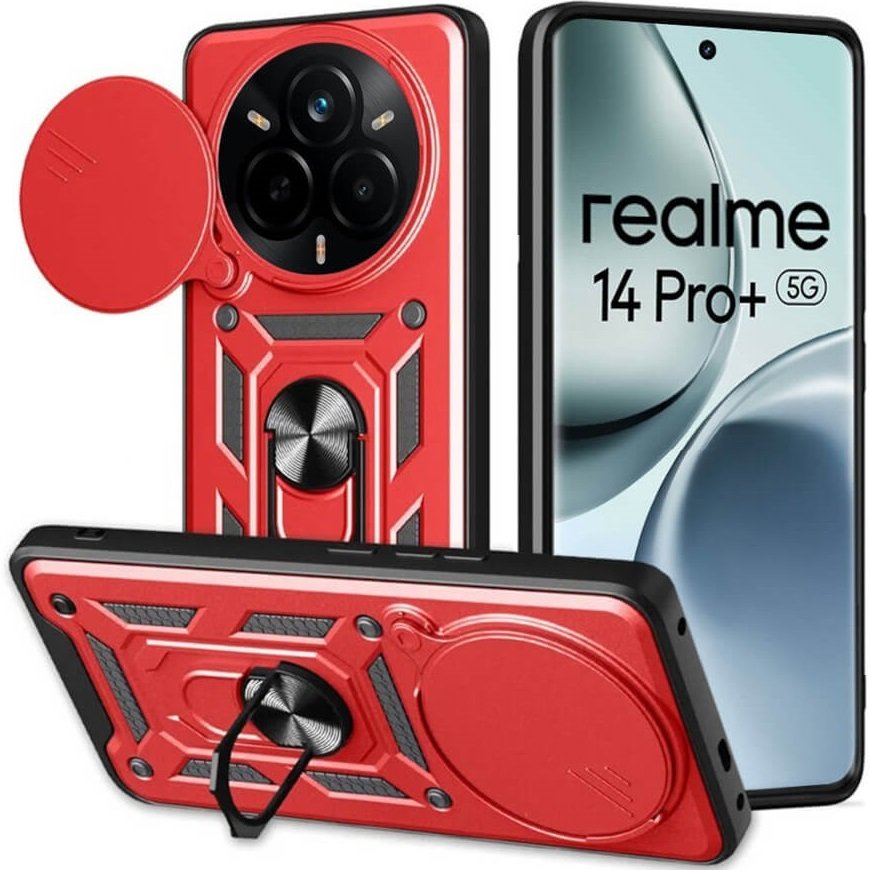 Θήκη Realme 14 Pro Plus Bodycell Armor Slide Ανθεκτική με Κάλυμμα για την Κάμερα & Μεταλλικό Ring Holder - Red (5206015080807