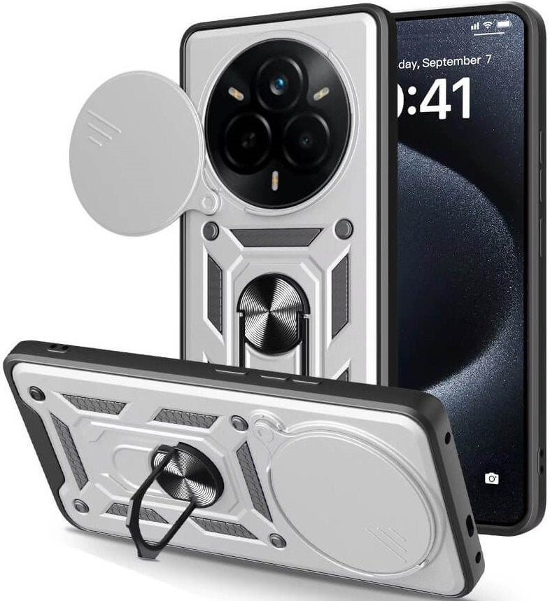 Θήκη Realme 14 Pro Plus Bodycell Armor Slide Ανθεκτική με Κάλυμμα για την Κάμερα & Μεταλλικό Ring Holder - Silver (5206015080