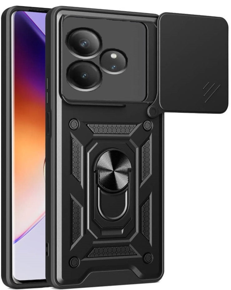 Θήκη Realme GT 6 / GT 6T - Bodycell Armor Slide Ανθεκτική με Κάλυμμα για την Κάμερα & Μεταλλικό Ring Holder - Black (52060150