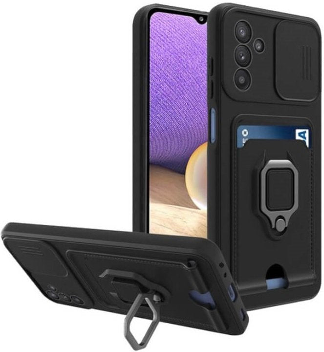 Θήκη Samsung Galaxy A25 Bodycell Multifunction με Λουράκι Λαιμού / Κάλυμμα Κάμερας / Ring Holder & Υποδοχή Κάρτας - Black (52