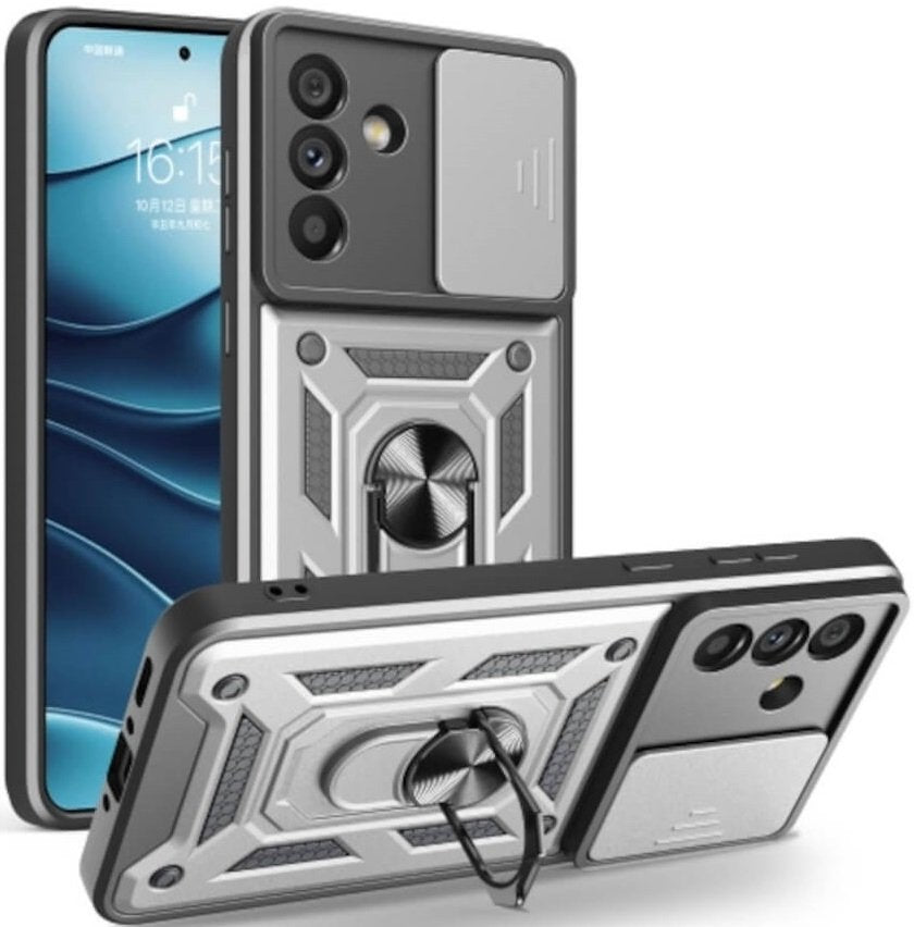Θήκη Samsung Galaxy A56 Bodycell Armor Slide Ανθεκτική με Κάλυμμα για την Κάμερα & Μεταλλικό Ring Holder - Silver (5206015080