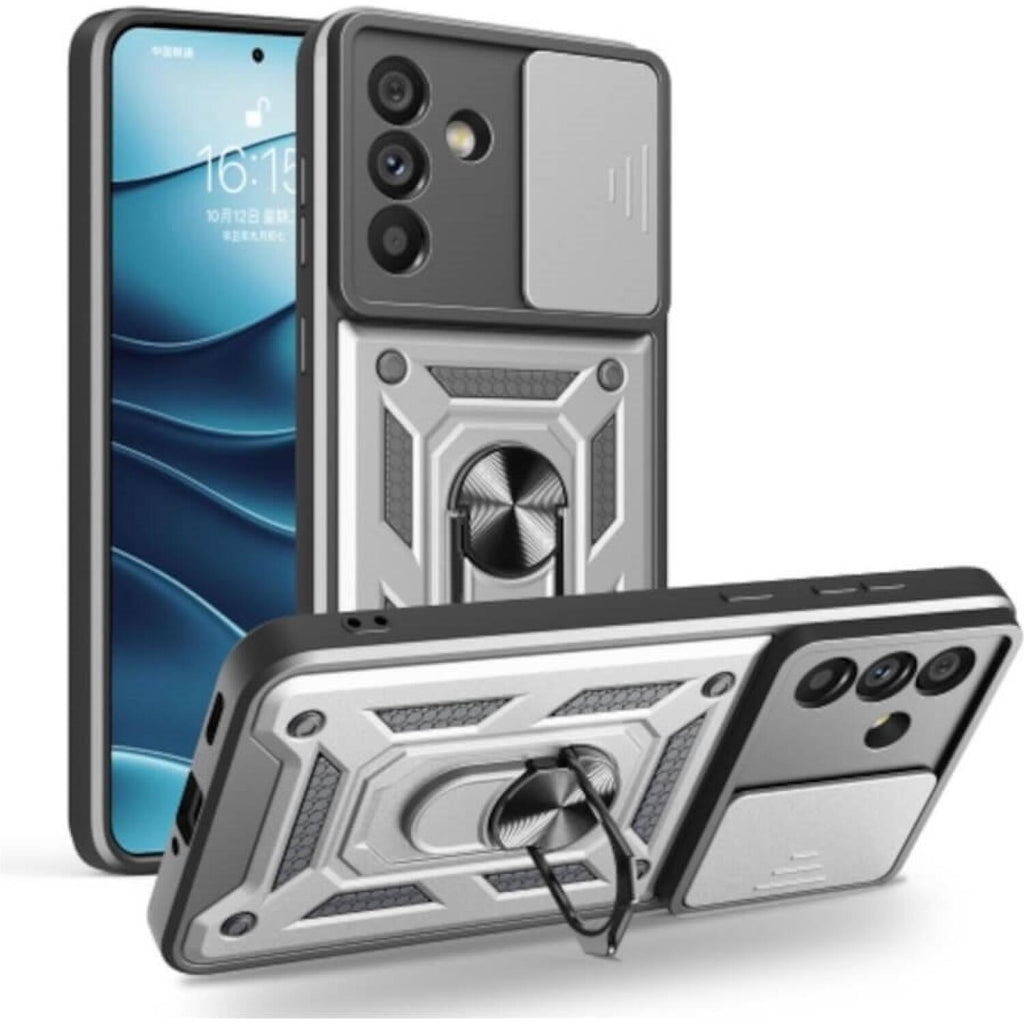 Θήκη Samsung Galaxy A57 Bodycell Armor Slide Ανθεκτική με Κάλυμμα για την Κάμερα & Μεταλλικό Ring Holder - Silver (5206015086