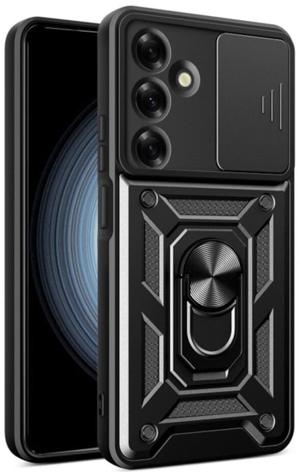 Θήκη Samsung Galaxy S24 FE - Bodycell Armor Slide Ανθεκτική με Κάλυμμα για την Κάμερα & Μεταλλικό Ring Holder - Black (520601