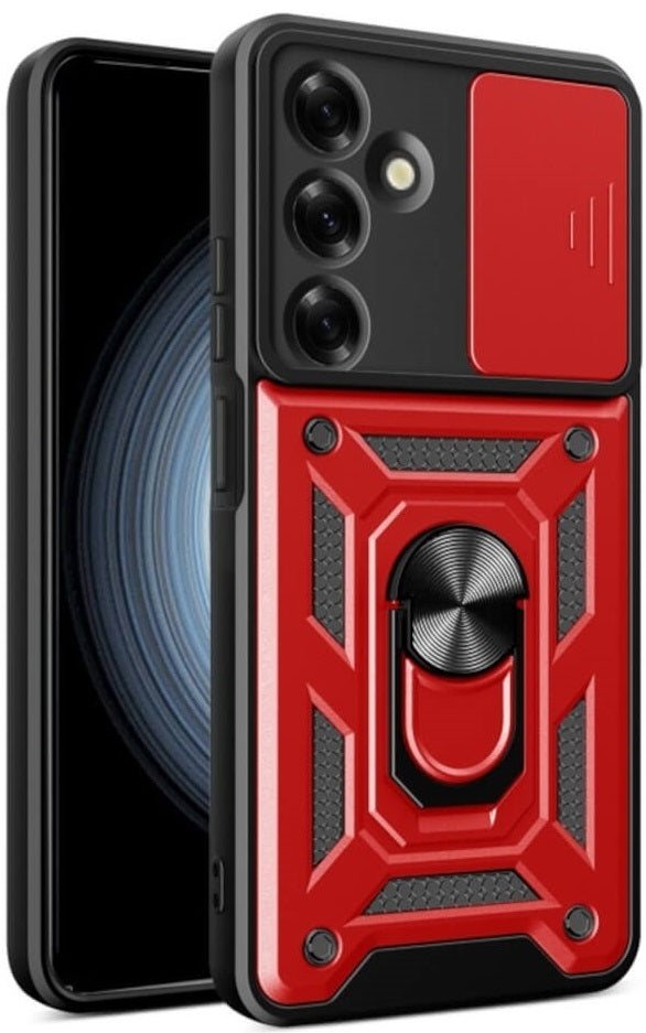 Θήκη Samsung Galaxy S24 FE - Bodycell Armor Slide Ανθεκτική με Κάλυμμα για την Κάμερα & Μεταλλικό Ring Holder - Red (52060150