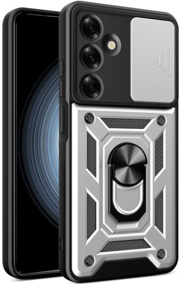 Θήκη Samsung Galaxy S24 FE - Bodycell Armor Slide Ανθεκτική με Κάλυμμα για την Κάμερα & Μεταλλικό Ring Holder - Silver (52060