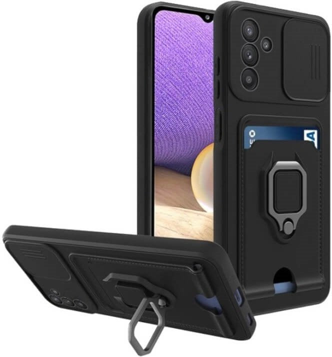 Θήκη Samsung Galaxy S24 FE Bodycell Multifunction με Λουράκι Λαιμού / Κάλυμμα Κάμερας / Ring Holder & Υποδοχή Κάρτας - Black 