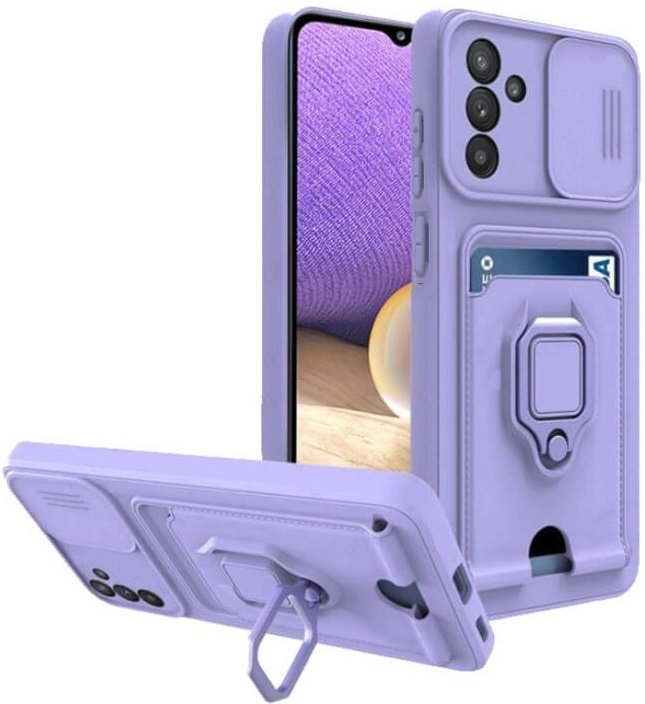 Θήκη Samsung Galaxy S24 FE Bodycell Multifunction με Λουράκι Λαιμού / Κάλυμμα Κάμερας / Ring Holder & Υποδοχή Κάρτας - Purple