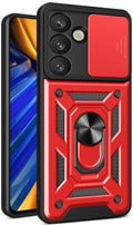 Θήκη Samsung Galaxy S25 Bodycell Armor Slide Ανθεκτική με Κάλυμμα για την Κάμερα & Μεταλλικό Ring Holder - Red (5206015080951