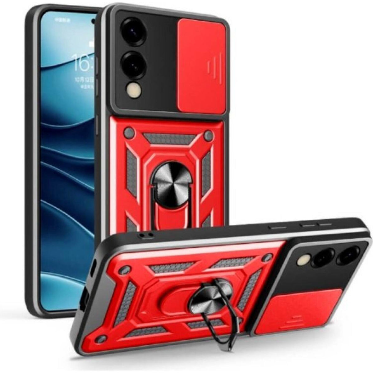 Θήκη Samsung Galaxy S25 Edge Bodycell Armor Slide Ανθεκτική με Κάλυμμα για την Κάμερα & Μεταλλικό Ring Holder - Red (52060150