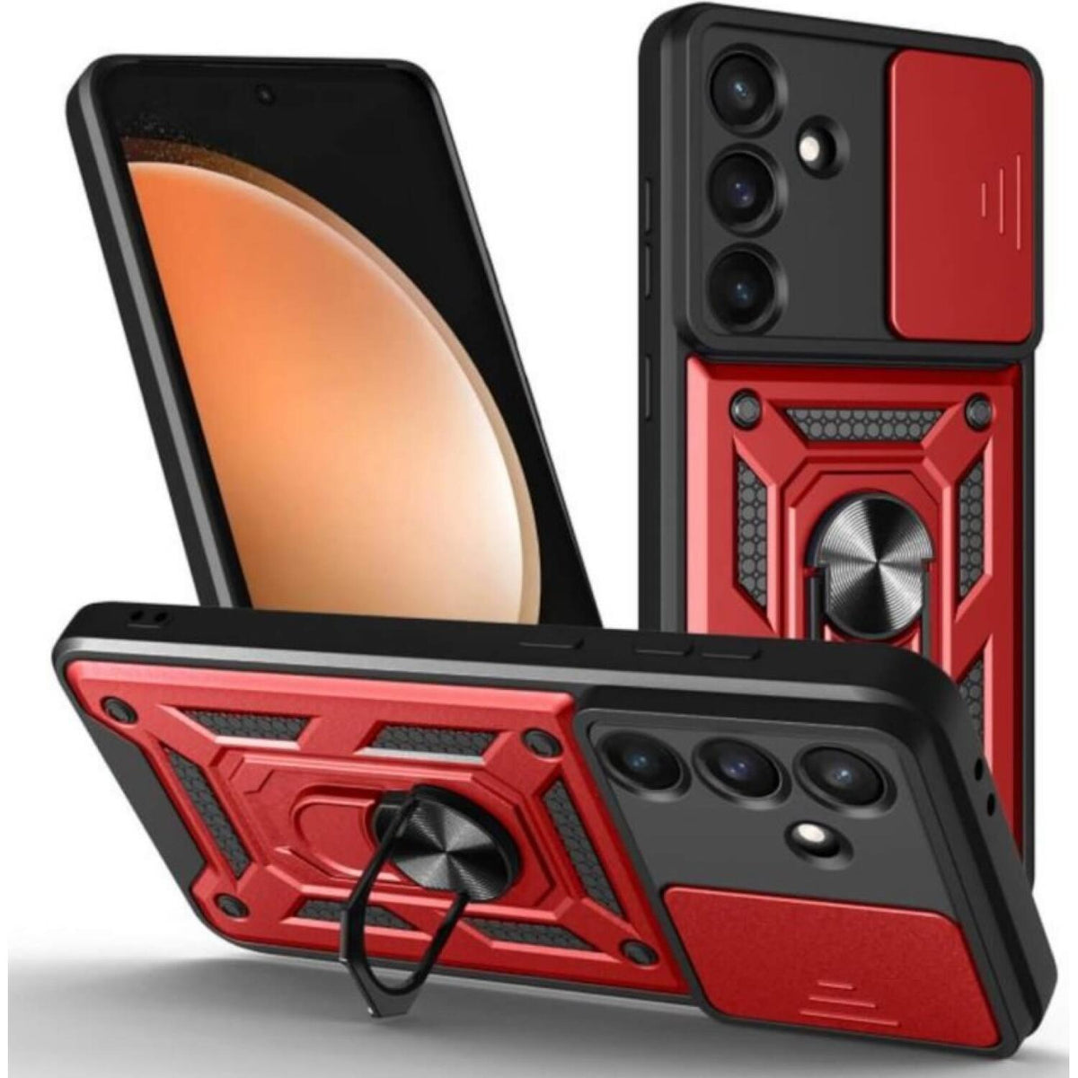 Θήκη Samsung Galaxy S25 FE Bodycell Armor Slide Ανθεκτική με Κάλυμμα για την Κάμερα & Μεταλλικό Ring Holder - Red (5206015084