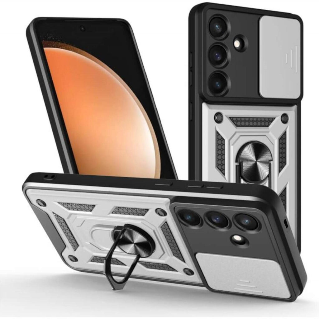 Θήκη Samsung Galaxy S25 FE Bodycell Armor Slide Ανθεκτική με Κάλυμμα για την Κάμερα & Μεταλλικό Ring Holder - Silver (5206015