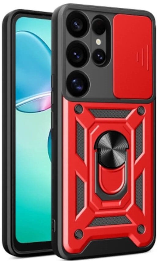 Θήκη Samsung Galaxy S25 Ultra Bodycell Armor Slide Ανθεκτική με Κάλυμμα για την Κάμερα & Μεταλλικό Ring Holder - Red (5206015