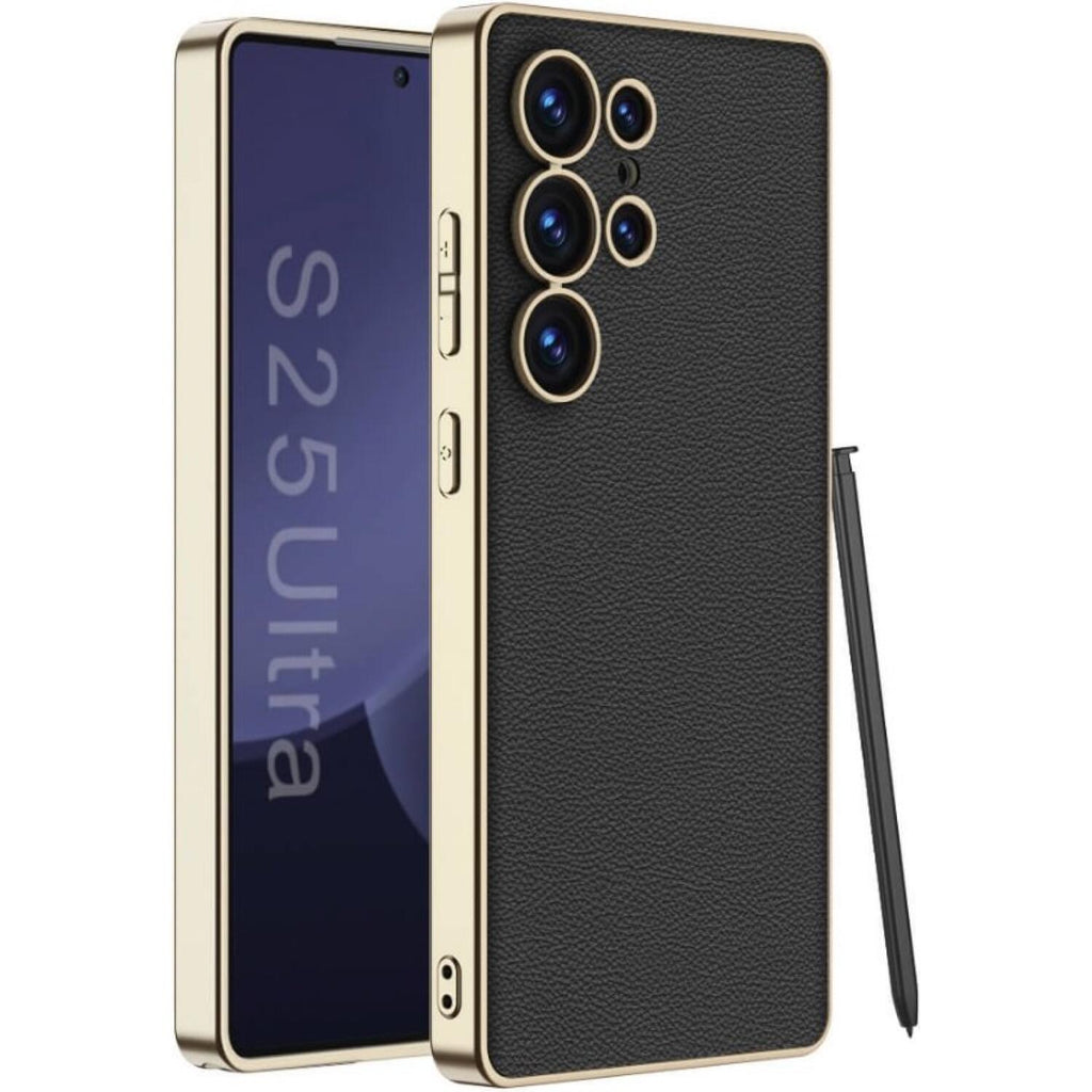 Θήκη Samsung Galaxy S25 Ultra Bodycell Plating Leather Backcover Σκληρή με TPU Bumper - Black (5206015084065)
