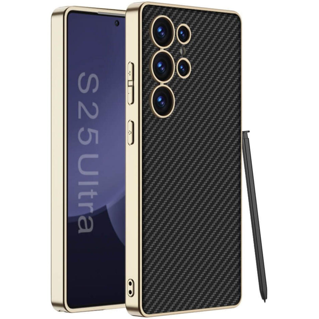 Θήκη Samsung Galaxy S25 Ultra Bodycell Plating Leather Backcover Σκληρή με TPU Bumper - Carbon Black (5206015084072)