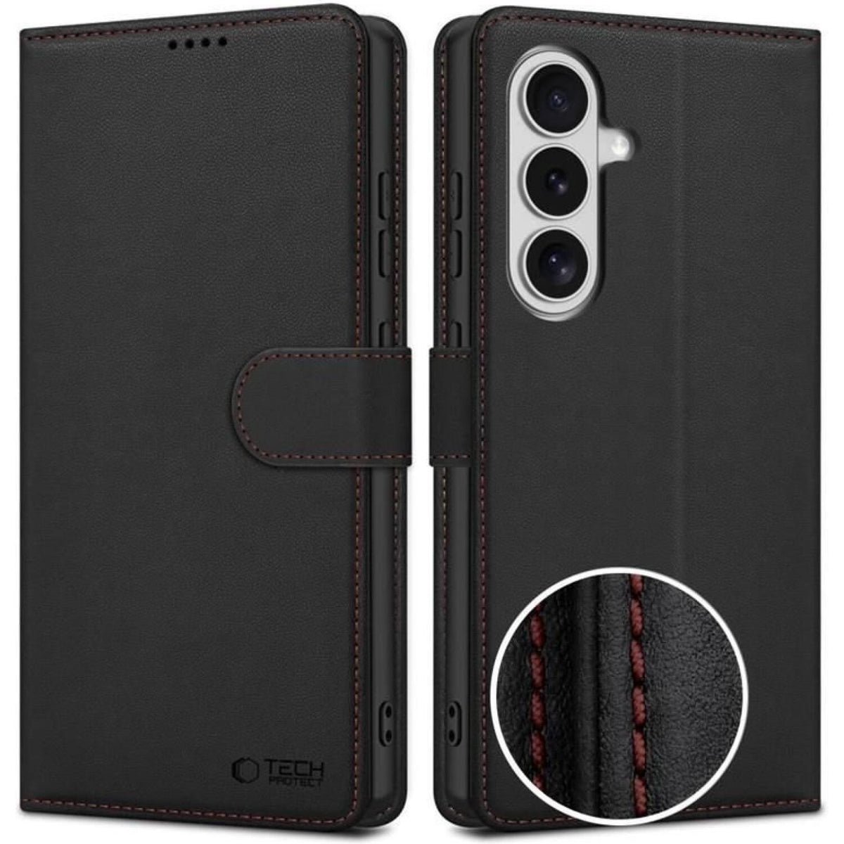 Θήκη Samsung Galaxy S26 Tech-Protect Wallet Galaxy Πορτοφόλι από Οικολογικό Δέρμα - Black / Red (5906302390403)