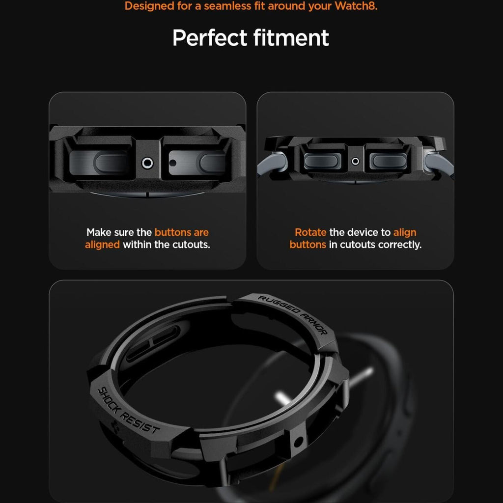 Θήκη Samsung Galaxy Watch 9 / 8 40mm Spigen Rugged Armor Ανθεκτική Σιλικόνης - Matte Black (ACS10004)