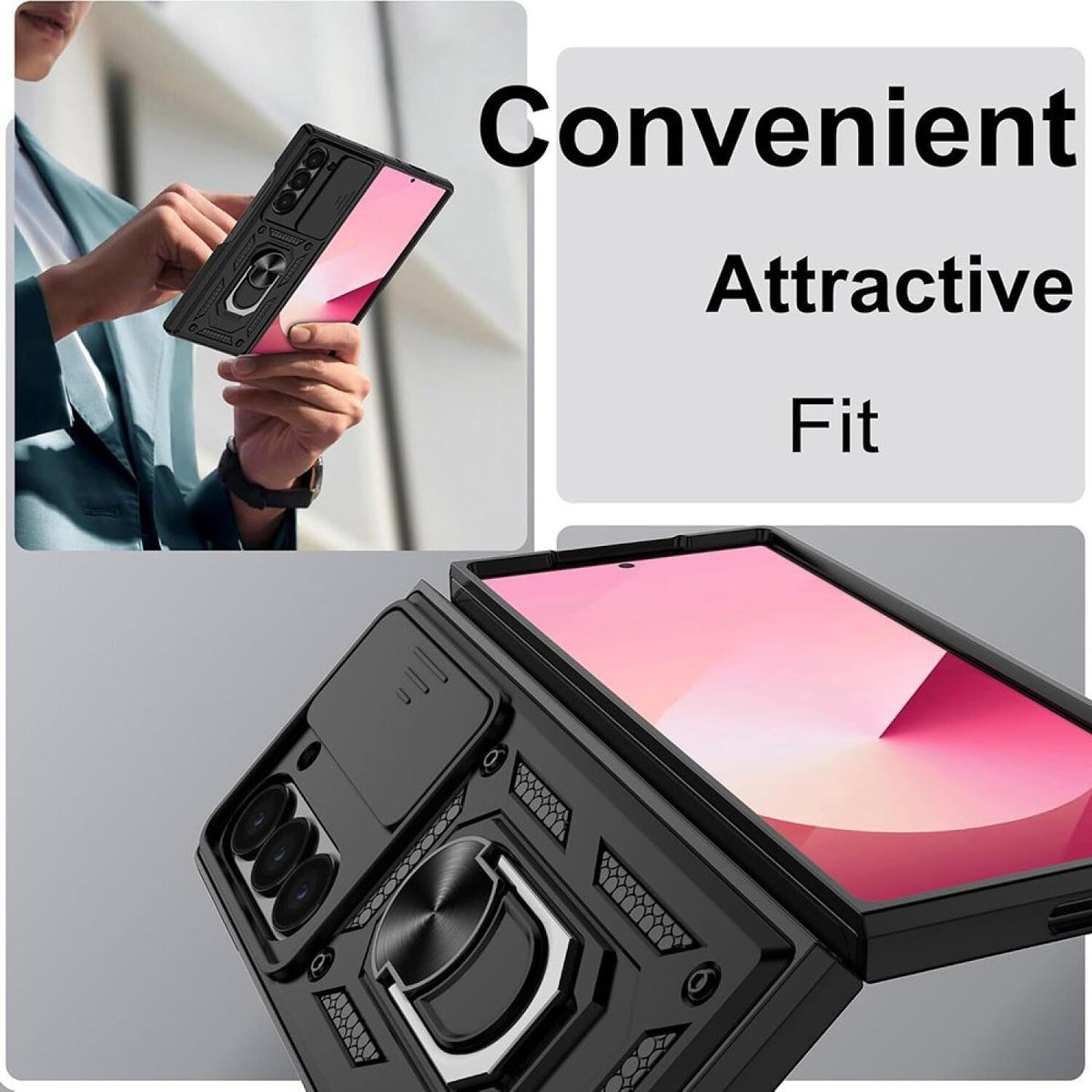 Θήκη Samsung Galaxy Z Fold7 Techsuit CamShield Ανθεκτική με Κάλυμμα για την Κάμερα & Μεταλλικό Ring Holder - Black (594941928