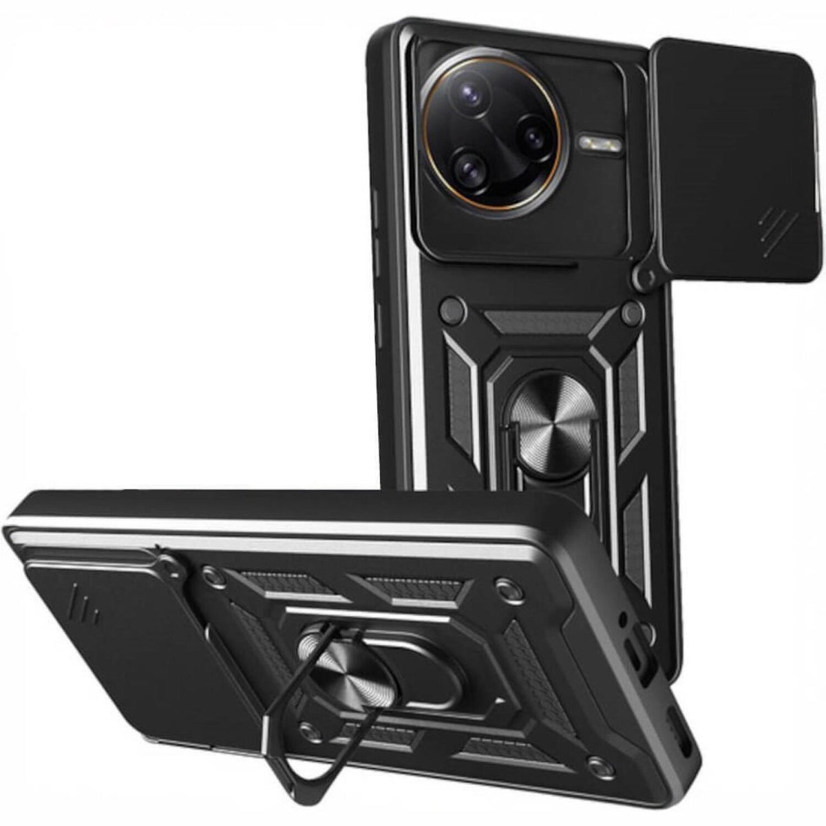 Θήκη Xiaomi Poco F7 Pro Bodycell Armor Slide Ανθεκτική με Κάλυμμα για την Κάμερα & Μεταλλικό Ring Holder - Black (52060150828