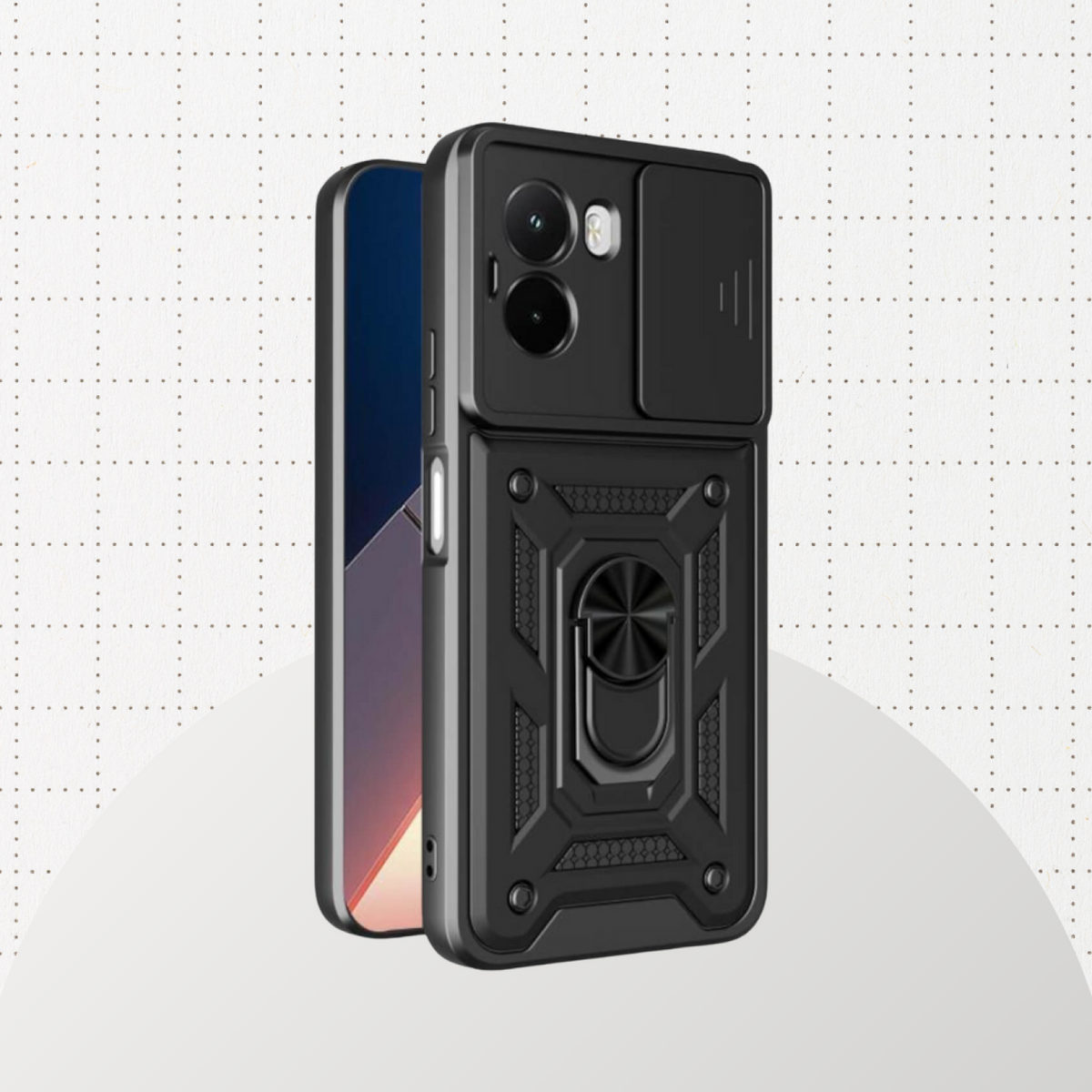 Θήκη Xiaomi Poco M7 4G Bodycell Armor Slide Ανθεκτική με Κάλυμμα για την Κάμερα & Μεταλλικό Ring Holder - Black (520601508438