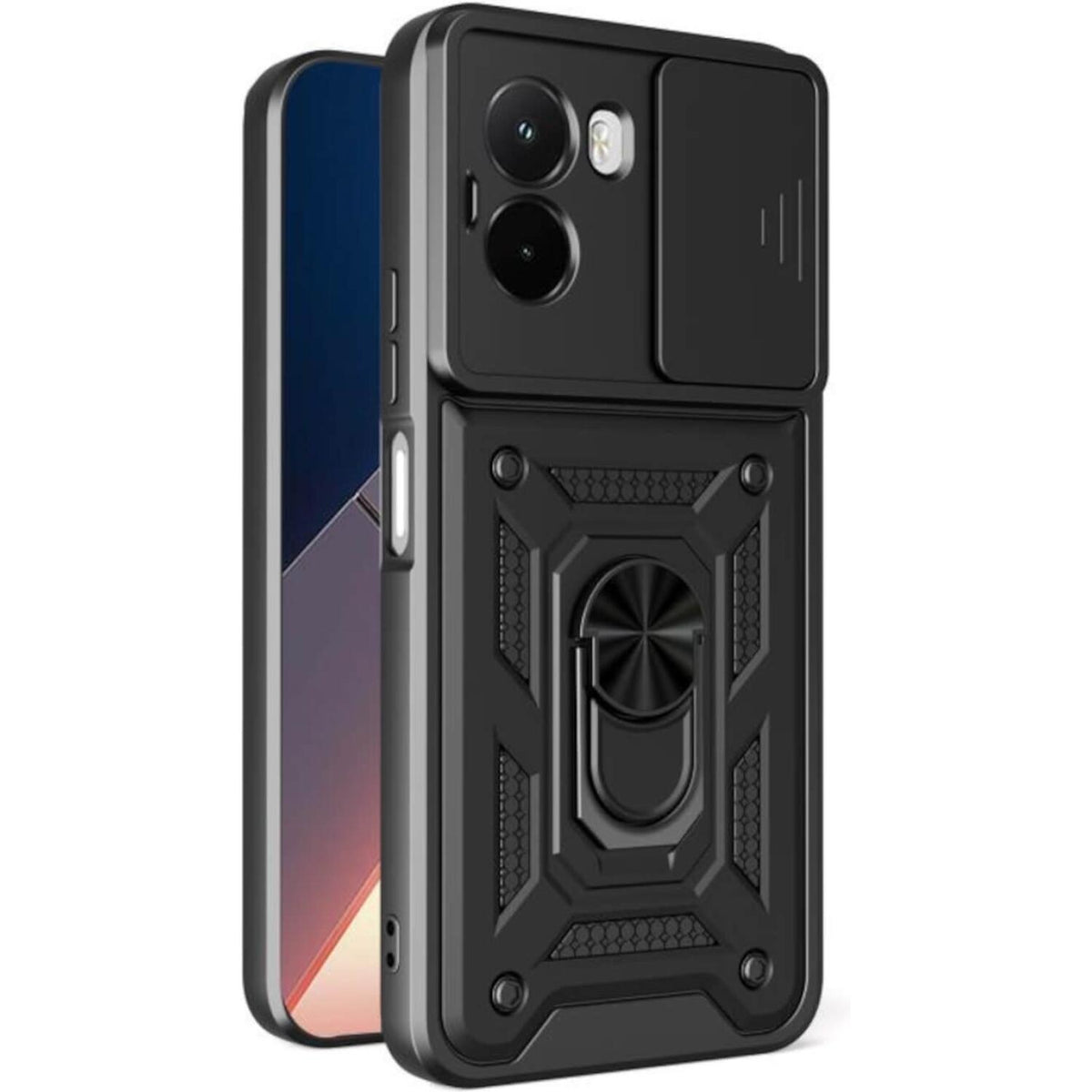 Θήκη Xiaomi Poco M7 4G Bodycell Armor Slide Ανθεκτική με Κάλυμμα για την Κάμερα & Μεταλλικό Ring Holder - Black (520601508438