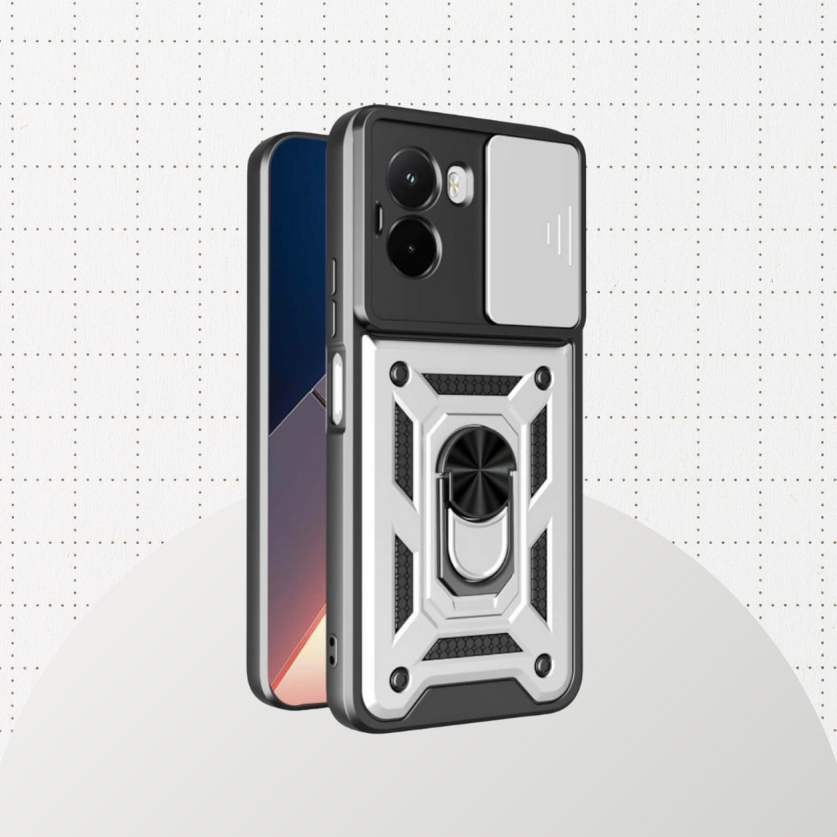 Θήκη Xiaomi Poco M7 4G Bodycell Armor Slide Ανθεκτική με Κάλυμμα για την Κάμερα & Μεταλλικό Ring Holder - Silver (52060150844