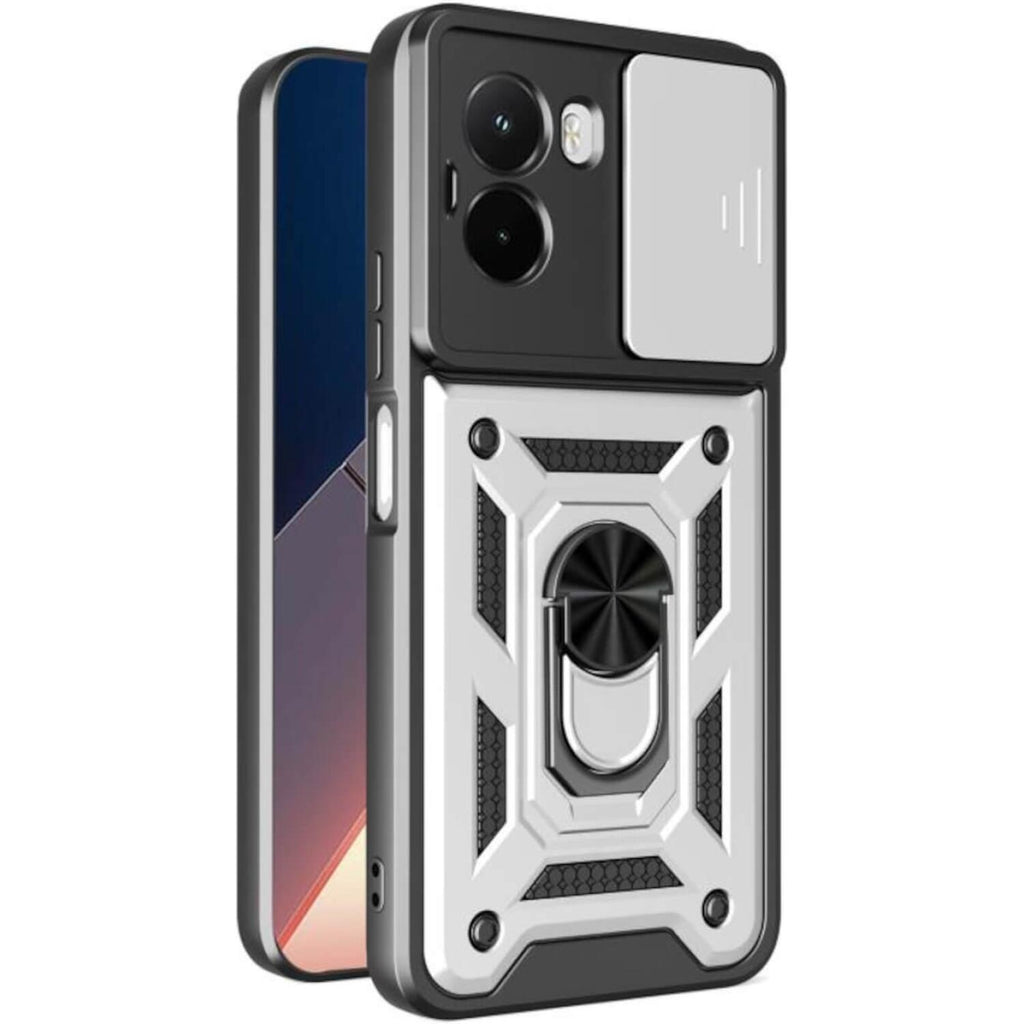 Θήκη Xiaomi Poco M7 4G Bodycell Armor Slide Ανθεκτική με Κάλυμμα για την Κάμερα & Μεταλλικό Ring Holder - Silver (52060150844