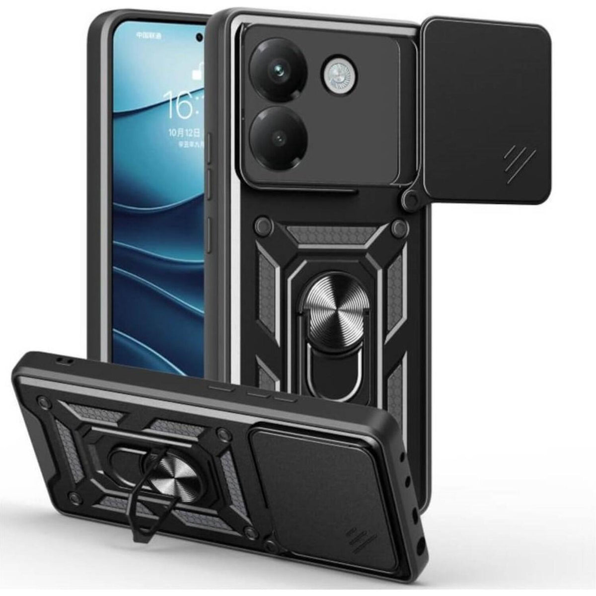 Θήκη Xiaomi Poco M7 Pro 5G Bodycell Armor Slide Ανθεκτική με Κάλυμμα για την Κάμερα & Μεταλλικό Ring Holder - Black (52060150