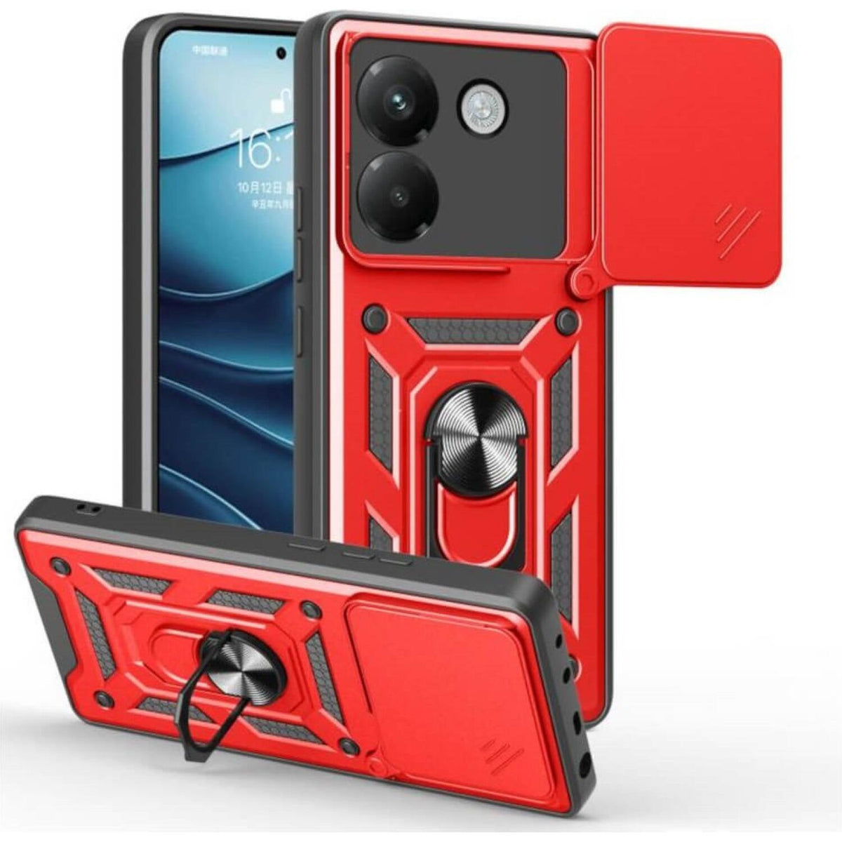 Θήκη Xiaomi Poco M7 Pro 5G Bodycell Armor Slide Ανθεκτική με Κάλυμμα για την Κάμερα & Μεταλλικό Ring Holder - Red (5206015082