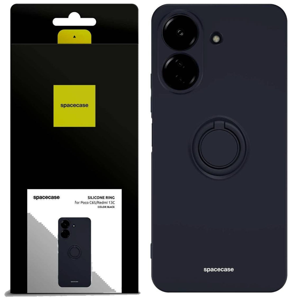 Θήκη Xiaomi Redmi 13C 4G / Poco C65 Spacecase Silicone Ring Σιλικόνης με Μεταλλικό Μαγνητικό Ring Holder - Black (59057191074