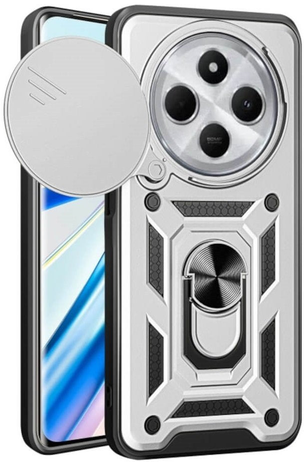 Θήκη Xiaomi Redmi 14C / Poco C75 Bodycell Armor Slide Ανθεκτική με Κάλυμμα για την Κάμερα & Μεταλλικό Ring Holder - Silver (5