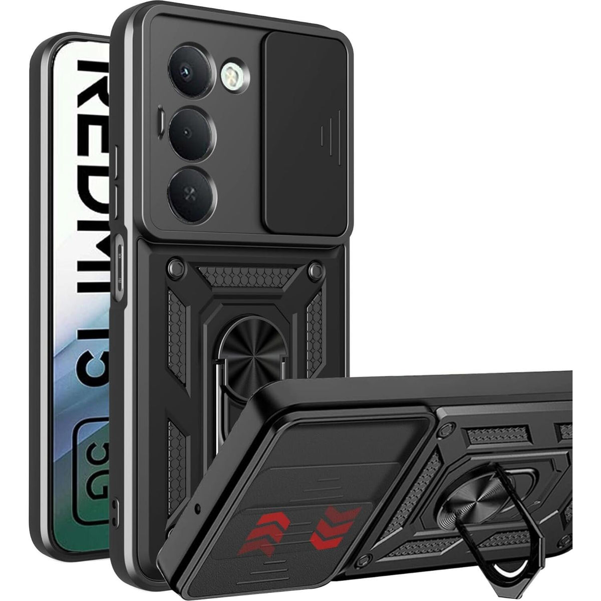 Θήκη Xiaomi Redmi 15 5G Bodycell Armor Slide Ανθεκτική με Κάλυμμα για την Κάμερα & Μεταλλικό Ring Holder - Black (52060150842