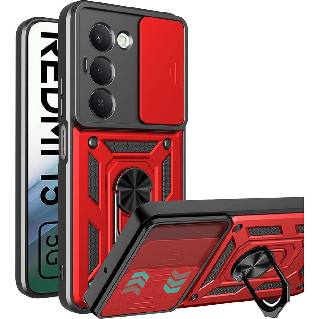 Θήκη Xiaomi Redmi 15 5G Bodycell Armor Slide Ανθεκτική με Κάλυμμα για την Κάμερα & Μεταλλικό Ring Holder - Red (5206015084300
