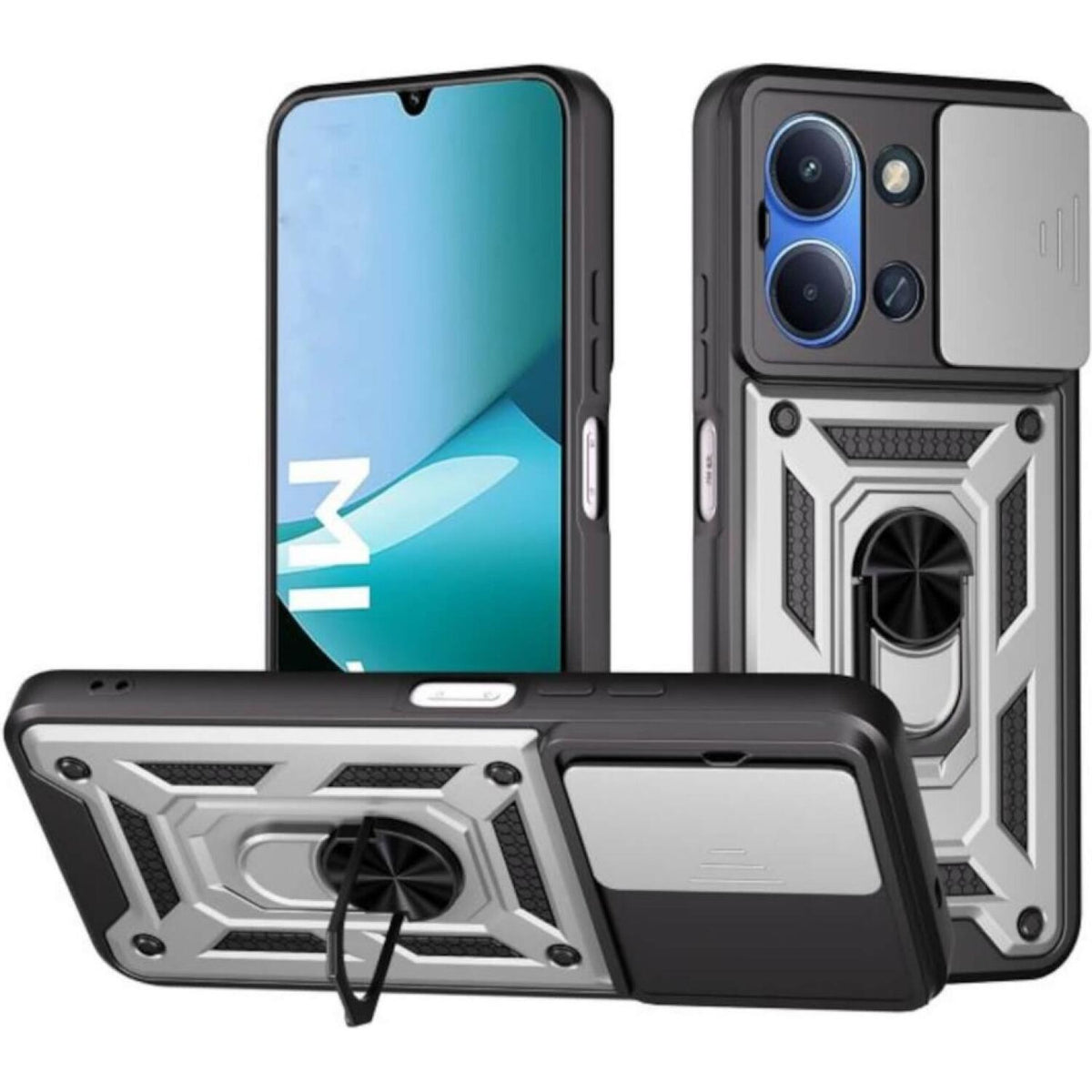 Θήκη Xiaomi Redmi 15C 5G / Poco C85 5G Bodycell Armor Slide Ανθεκτική με Κάλυμμα για την Κάμερα & Μεταλλικό Ring Holder - Sil