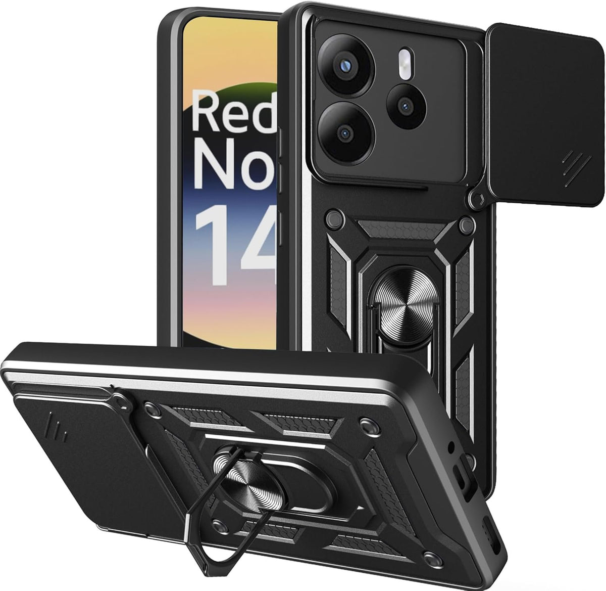 Θήκη Xiaomi Redmi Note 14 4G Bodycell Armor Slide Ανθεκτική με Κάλυμμα για την Κάμερα & Μεταλλικό Ring Holder - Black (520601