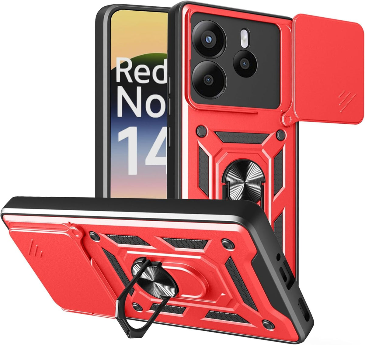 Θήκη Xiaomi Redmi Note 14 4G Bodycell Armor Slide Ανθεκτική με Κάλυμμα για την Κάμερα & Μεταλλικό Ring Holder - Red (52060150