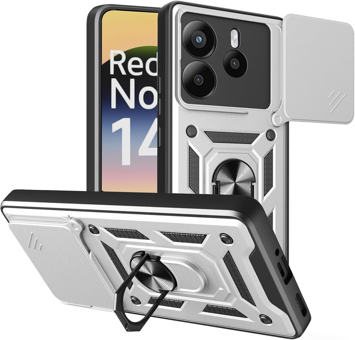 Θήκη Xiaomi Redmi Note 14 4G Bodycell Armor Slide Ανθεκτική με Κάλυμμα για την Κάμερα & Μεταλλικό Ring Holder - Silver (52060