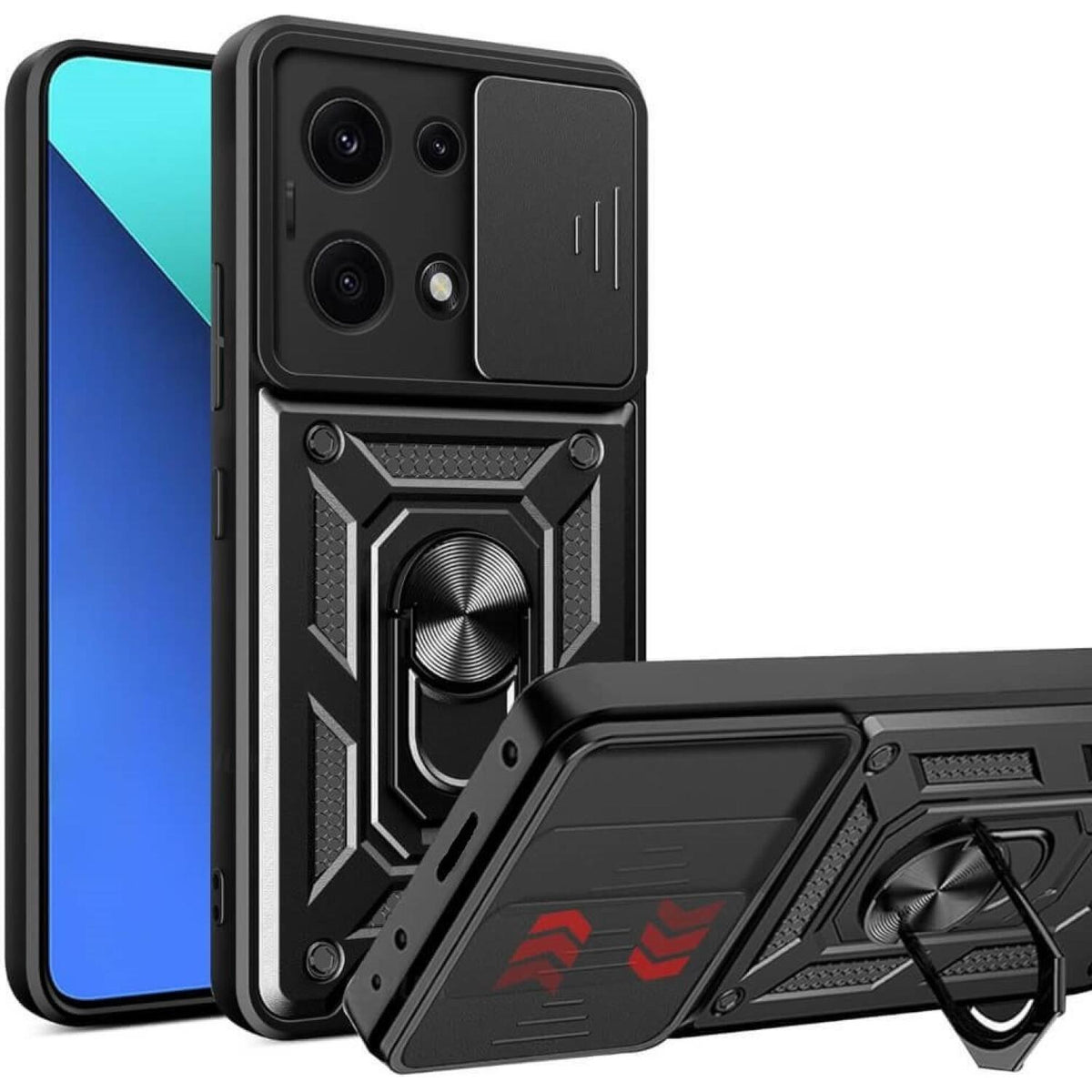Θήκη Xiaomi Redmi Note 14S Bodycell Armor Slide Ανθεκτική με Κάλυμμα για την Κάμερα & Μεταλλικό Ring Holder - Black (52060150