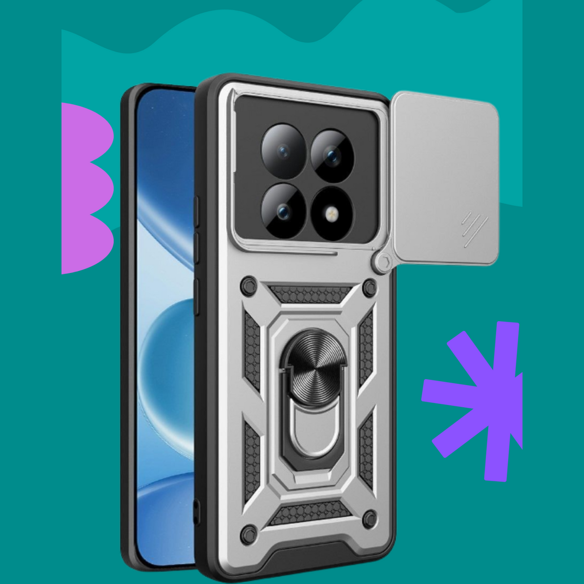 Θήκη Xiaomi Redmi Note 15 / Poco M8 Bodycell Armor Slide Ανθεκτική με Κάλυμμα για την Κάμερα & Μεταλλικό Ring Holder - Silver