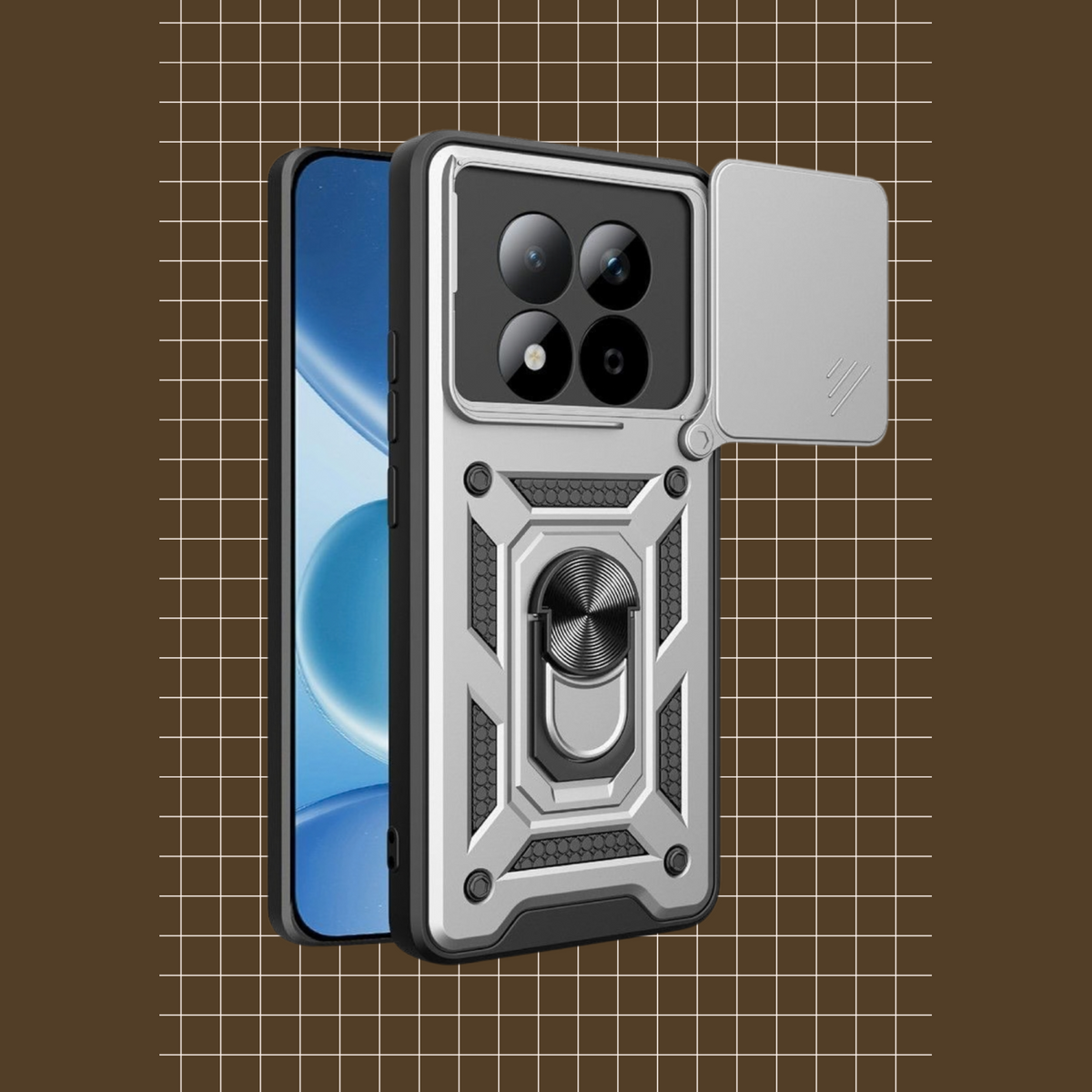 Θήκη Xiaomi Redmi Note 15 Pro 4G Bodycell Armor Slide Ανθεκτική με Κάλυμμα για την Κάμερα & Μεταλλικό Ring Holder - Silver (5