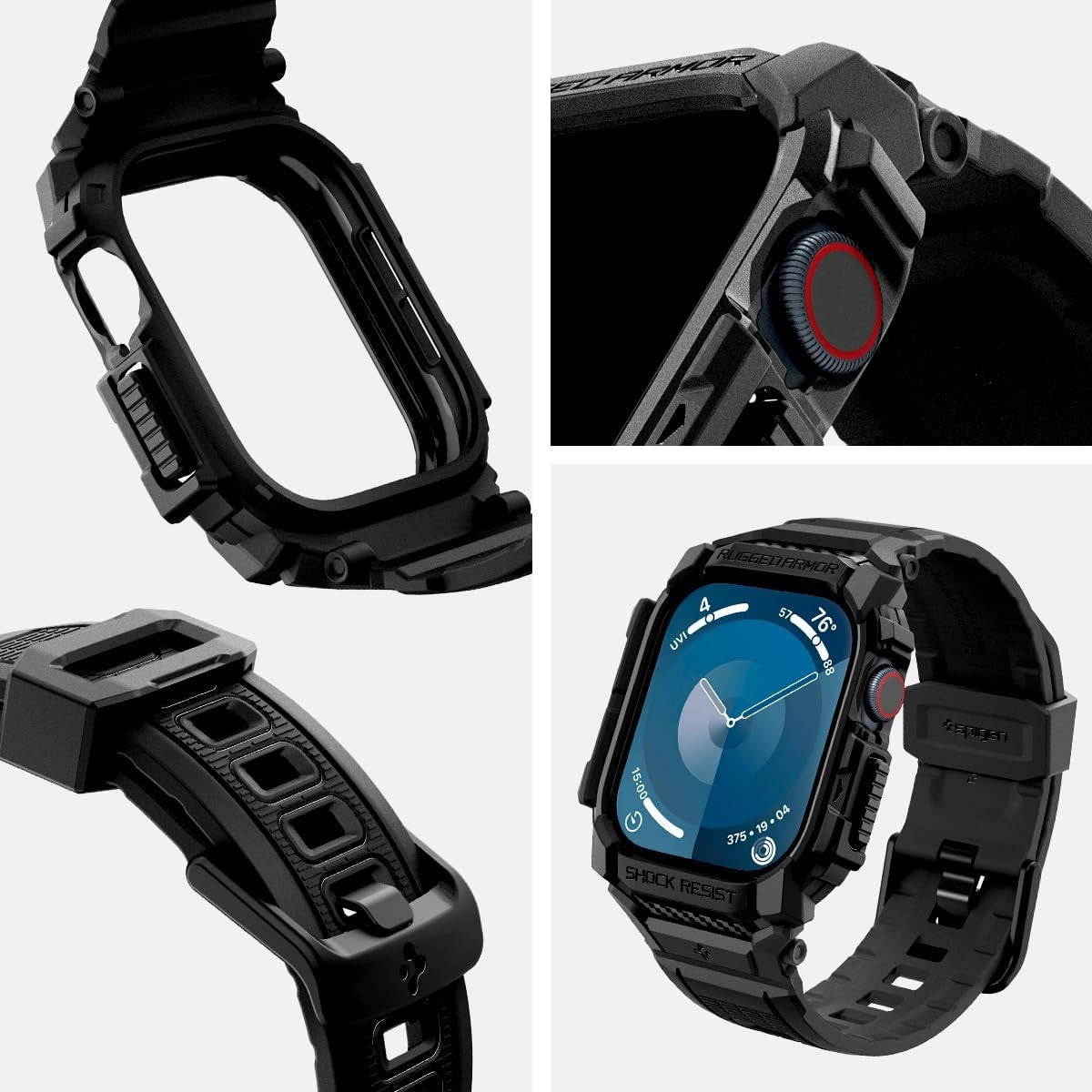 Unibody Θήκη Σιλικόνης - Apple Watch 11 / 10 42mm - Spigen Rugged Armor Pro - Matte Black (ACS08591)