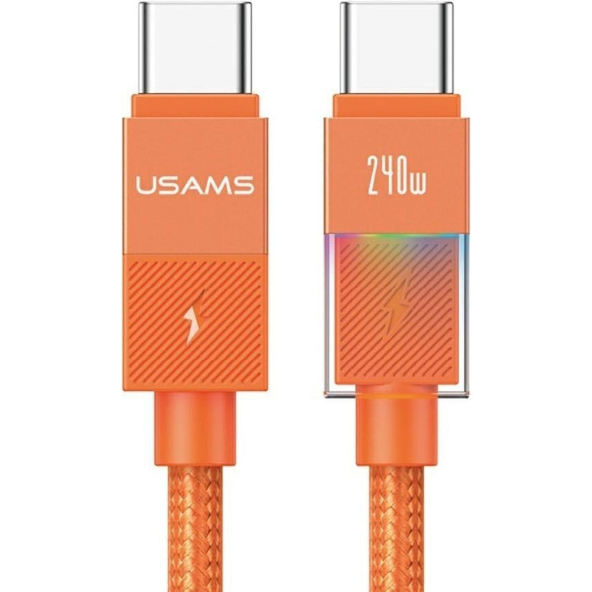 Καλώδιο Type-C Usams SJ775 U93 σε Type-C για Γρήγορη Φόρτιση & Μεταφορά Δεδομένων με LED 120cm 240W - Orange