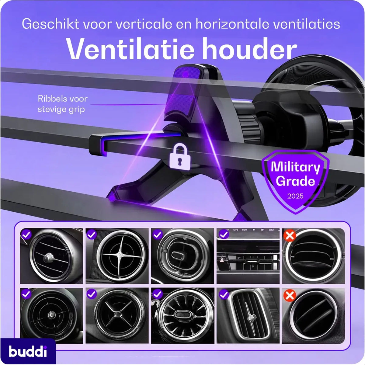 Βάση Κινητών Αυτοκινήτου Buddi Way 2 Phone Mount Universal Ανθεκτική για Αεραγωγούς 5 Έτη Εγγύηση - Black (8719246496578)