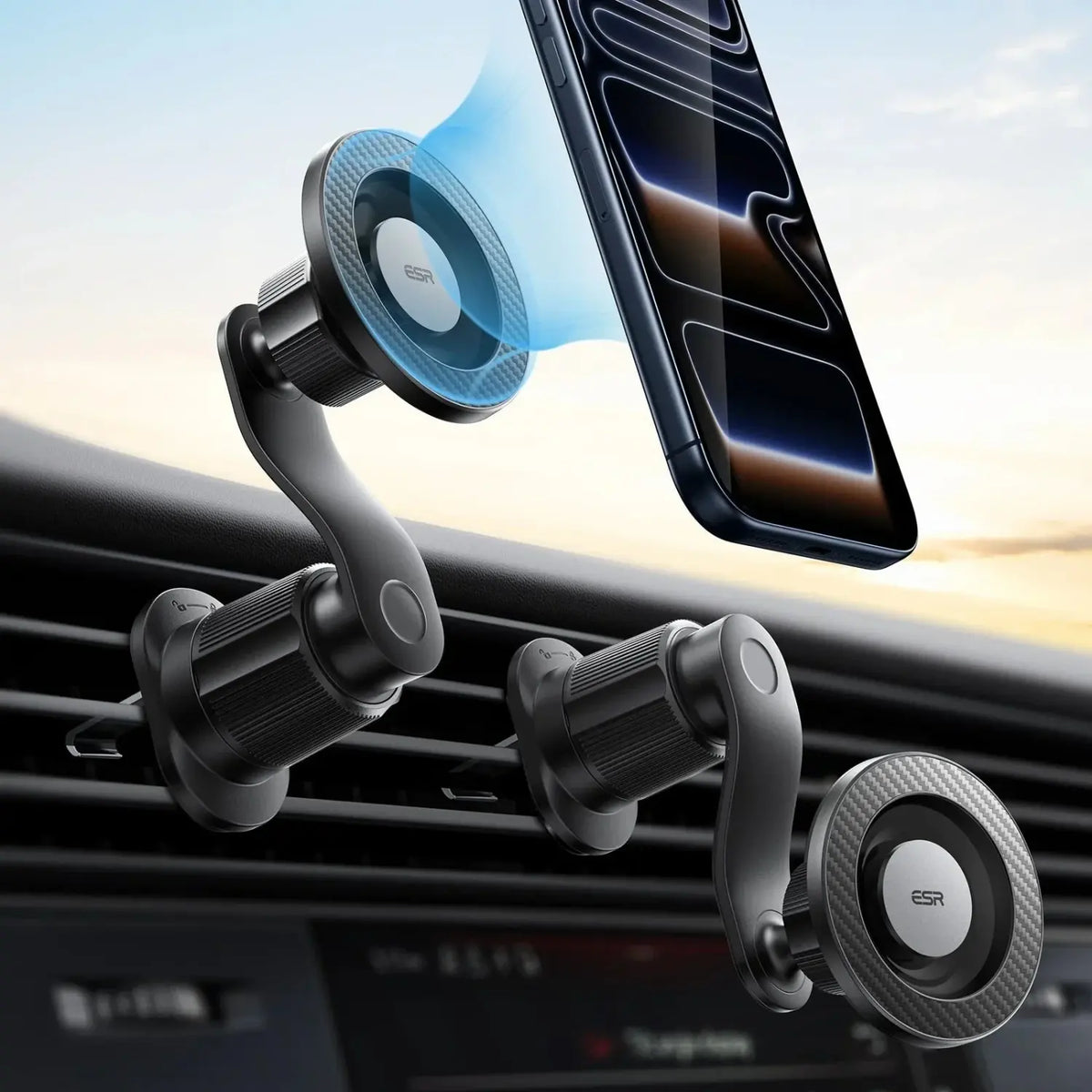 Βάση Κινητών Αυτοκινήτου ESR OmniLock Magnetic Car Mount με MagSafe για Αεραγωγούς - Black / Carbon Fiber (4894240262764)