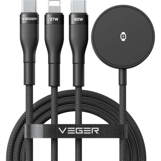 Veger Braided USB to Type-C / Lightning Cable 3A Μαύρο 1.5m