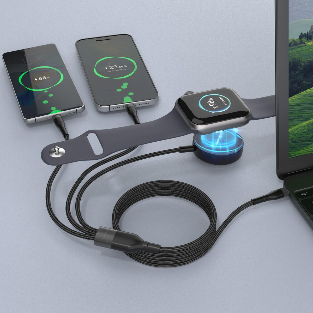 Veger Braided USB to Type-C / Lightning Cable 3A Μαύρο 1.5m